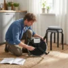 Set Van 4 Stapelbare Krukken, Moderne Gestoffeerde Ronde Krukken Zonder Rugleuning Voor Keuken, Eetkamer, Grijs