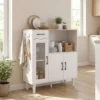 Sideboard Keukenkast Met Lade, 2 Kasten, Open Vak, Geribbelde Acrylglasdeur 80 X 34 X 91 Cm Wit+Eik