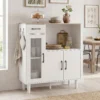 Sideboard Keukenkast Met Lade, 2 Kasten, Open Vak, Geribbelde Acrylglasdeur 80 X 34 X 91 Cm Wit+Eik