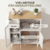 Sideboard Keukenkast Met Lade, 2 Kasten, Open Vak, Geribbelde Acrylglasdeur 80 X 34 X 91 Cm Wit+Eik