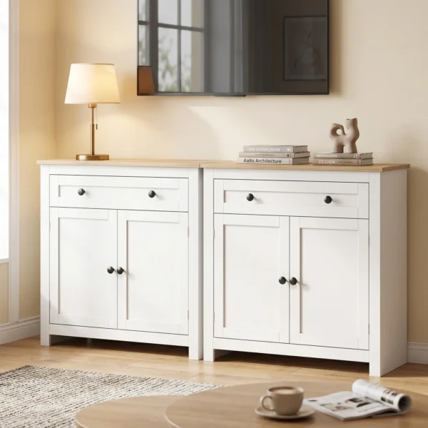 Sideboard Keukenkast Met Lade, Dubbele Deur, Verstelbare Legplank, Voor Woonkamer, 78,5 X 35 X 80 Cm Wit