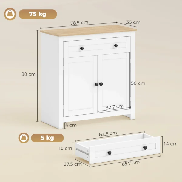 Sideboard Keukenkast Met Lade, Dubbele Deur, Verstelbare Legplank, Voor Woonkamer, 78,5 X 35 X 80 Cm Wit
