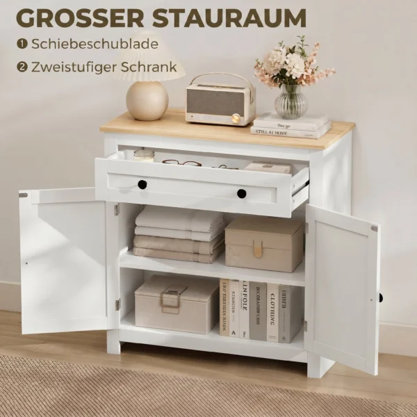Sideboard Keukenkast Met Lade, Dubbele Deur, Verstelbare Legplank, Voor Woonkamer, 78,5 X 35 X 80 Cm Wit