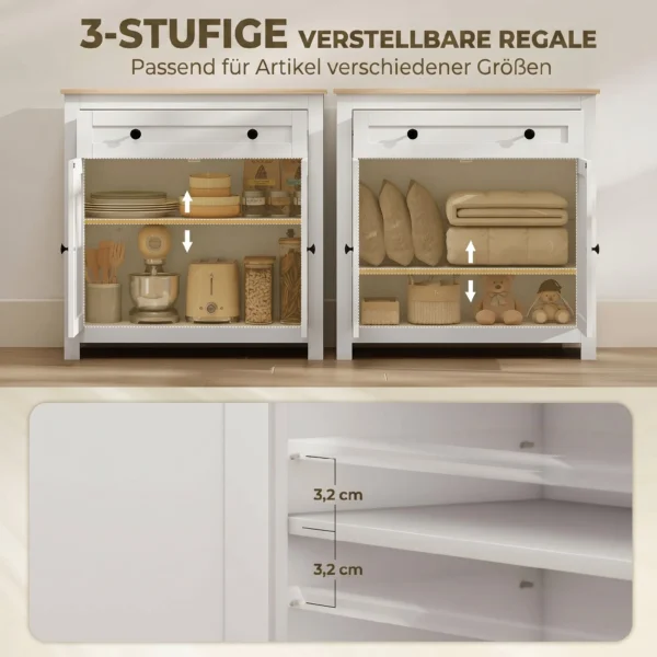 Sideboard Keukenkast Met Lade, Dubbele Deur, Verstelbare Legplank, Voor Woonkamer, 78,5 X 35 X 80 Cm Wit