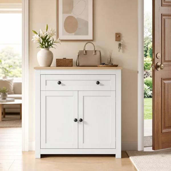 Sideboard Keukenkast Met Lade, Dubbele Deur, Verstelbare Legplank, Voor Woonkamer, 78,5 X 35 X 80 Cm Wit