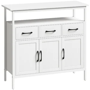Sideboard Met Verstelbare Planken, Buffetkast Met 3 Lades, 3 Deuren, 95 Cm, Wit