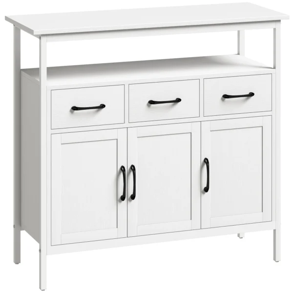 Sideboard Met Verstelbare Planken, Buffetkast Met 3 Lades, 3 Deuren, 95 Cm, Wit