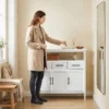 Sideboard Met Verstelbare Planken, Buffetkast Met 3 Lades, 3 Deuren, 95 Cm, Wit