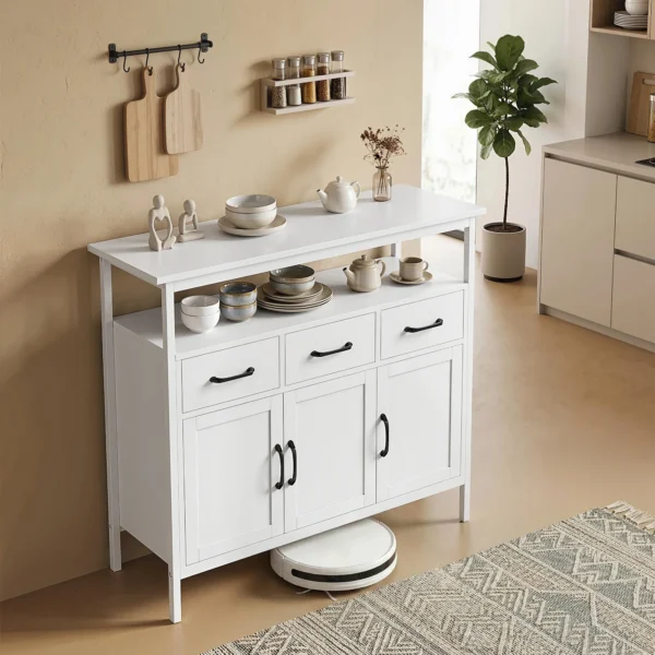 Sideboard Met Verstelbare Planken, Buffetkast Met 3 Lades, 3 Deuren, 95 Cm, Wit