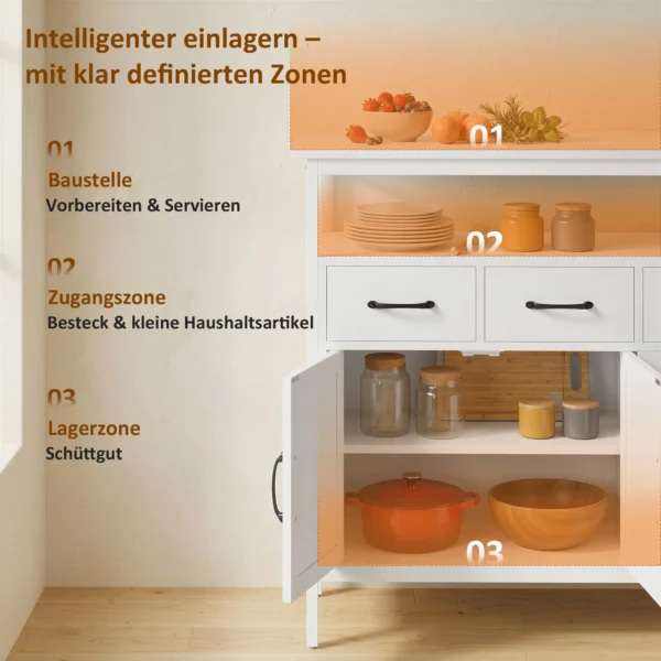 Sideboard Met Verstelbare Planken, Buffetkast Met 3 Lades, 3 Deuren, 95 Cm, Wit