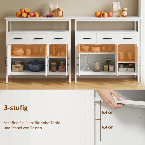 Sideboard Met Verstelbare Planken, Buffetkast Met 3 Lades, 3 Deuren, 95 Cm, Wit
