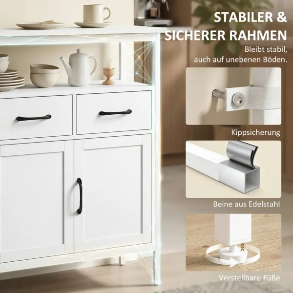 Sideboard Met Verstelbare Planken, Buffetkast Met 3 Lades, 3 Deuren, 95 Cm, Wit
