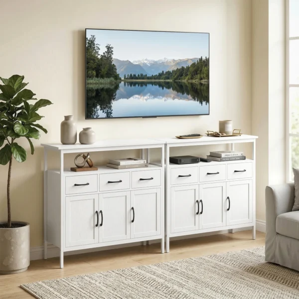 Sideboard Met Verstelbare Planken, Buffetkast Met 3 Lades, 3 Deuren, 95 Cm, Wit