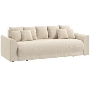 Slaapbank 190x150cm 3 zits Bank Met Slaapfunctie, Kussens, Opbergruimte, Corduroy look Voor Woonkamer, Beige