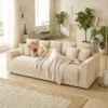 Slaapbank 190x150cm 3 zits Bank Met Slaapfunctie, Kussens, Opbergruimte, Corduroy look Voor Woonkamer, Beige