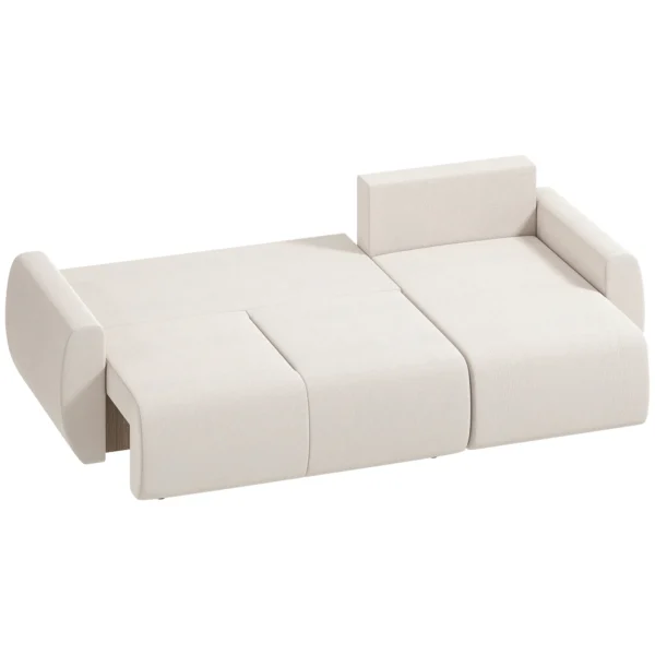 Slaapbank Met Omkeerbare Chaise Longue, L vormige 3 zits Sofa Met Veloursbekleding, Crèmewit