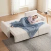 Slaapbank Met Omkeerbare Chaise Longue, L vormige 3 zits Sofa Met Veloursbekleding, Crèmewit