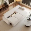 Slaapbank Met Omkeerbare Chaise Longue, L vormige 3 zits Sofa Met Veloursbekleding, Crèmewit