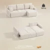 Slaapbank Met Omkeerbare Chaise Longue, L vormige 3 zits Sofa Met Veloursbekleding, Crèmewit