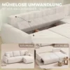 Slaapbank Met Omkeerbare Chaise Longue, L vormige 3 zits Sofa Met Veloursbekleding, Crèmewit