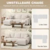 Slaapbank Met Omkeerbare Chaise Longue, L vormige 3 zits Sofa Met Veloursbekleding, Crèmewit