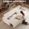 Slaapbank Met Omkeerbare Chaise Longue, L vormige 3 zits Sofa Met Veloursbekleding, Crèmewit