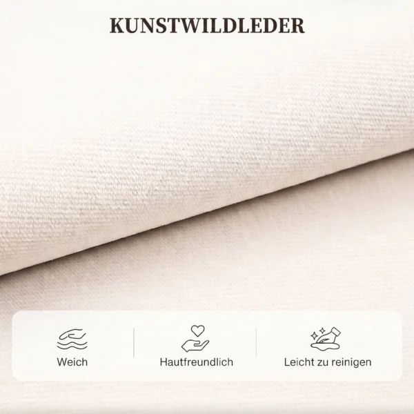 Slaapbank Met Omkeerbare Chaise Longue, L vormige 3 zits Sofa Met Veloursbekleding, Crèmewit
