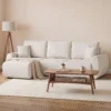 Slaapbank Met Omkeerbare Chaise Longue, L vormige 3 zits Sofa Met Veloursbekleding, Crèmewit