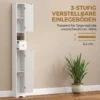 Smalle Badkamerkast Met Lade, Gebogen Deuren, Open Vak, Verstelbare Plank 20x20x185 Cm Wit