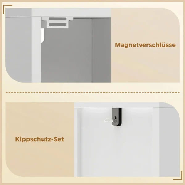 Smalle Badkamerkast Met Lade, Gebogen Deuren, Open Vak, Verstelbare Plank 20x20x185 Cm Wit