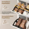 Smalle Schoenenkast Met 2 Klapvakken, Schoenenkast Met Lychee lederen Deuren En Verstelbare Planken, Wit
