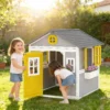 Speelhuis Weerbestendig Kinderspeelhuis Van Hout Met Deur, 6 Ramen, 2 Bloembakken, 2 Bloemenstandaards Voor 3 8 Jaar Grijs