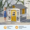 Speelhuis Weerbestendig Kinderspeelhuis Van Hout Met Deur, 6 Ramen, 2 Bloembakken, 2 Bloemenstandaards Voor 3 8 Jaar Grijs