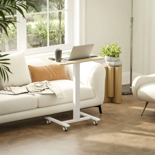 Sta bureau, Laptoptafel, In Hoogte Verstelbaar, 4 Wielen, 65 Cm X 48 Cm X 108 Cm, Geel