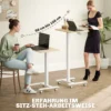 Sta bureau, Laptoptafel, In Hoogte Verstelbaar, 4 Wielen, 65 Cm X 48 Cm X 108 Cm, Geel