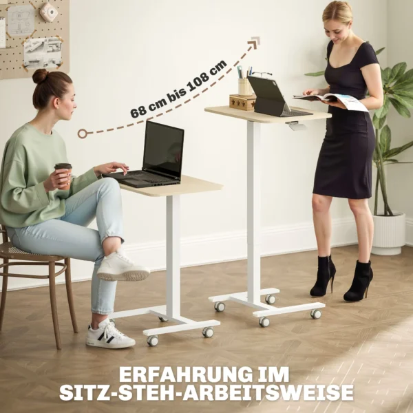 Sta bureau, Laptoptafel, In Hoogte Verstelbaar, 4 Wielen, 65 Cm X 48 Cm X 108 Cm, Geel