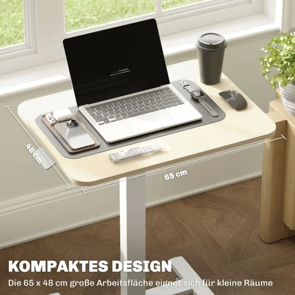 Sta bureau, Laptoptafel, In Hoogte Verstelbaar, 4 Wielen, 65 Cm X 48 Cm X 108 Cm, Geel