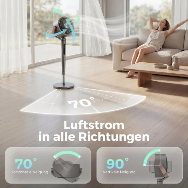Staande Ventilator Luchtcirculator Ventilator Met 12 Snelheidsniveaus LED display Afstandsbediening 70°+90° Oscillatie Grijs