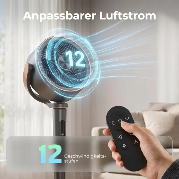 Staande Ventilator Luchtcirculator Ventilator Met 12 Snelheidsniveaus LED display Afstandsbediening 70°+90° Oscillatie Grijs