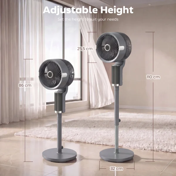 Staande Ventilator Luchtcirculator Ventilator Met 8 Snelheidsniveaus LED display Afstandsbediening Timer 90° Oscillatie Grijs