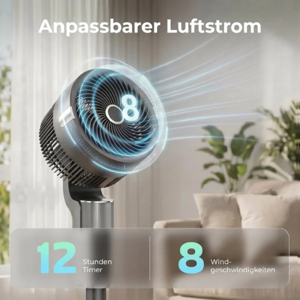 Staande Ventilator Luchtcirculator Ventilator Met 8 Snelheidsniveaus LED display Afstandsbediening Timer 90° Oscillatie Grijs