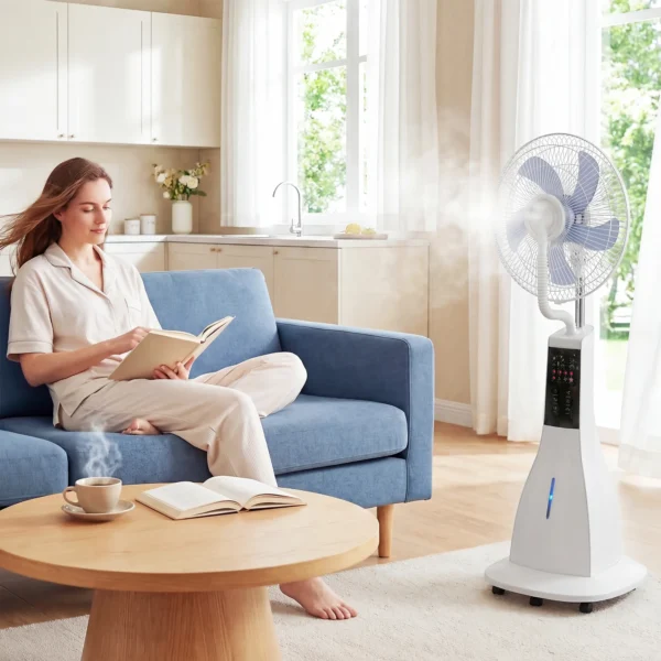 Staande Ventilator Met Waternevel, 75° Oscillatie, 3 Snelheden, 3 Modi, Wit
