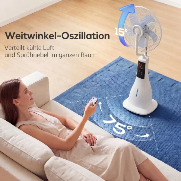 Staande Ventilator Met Waternevel, 75° Oscillatie, 3 Snelheden, 3 Modi, Wit