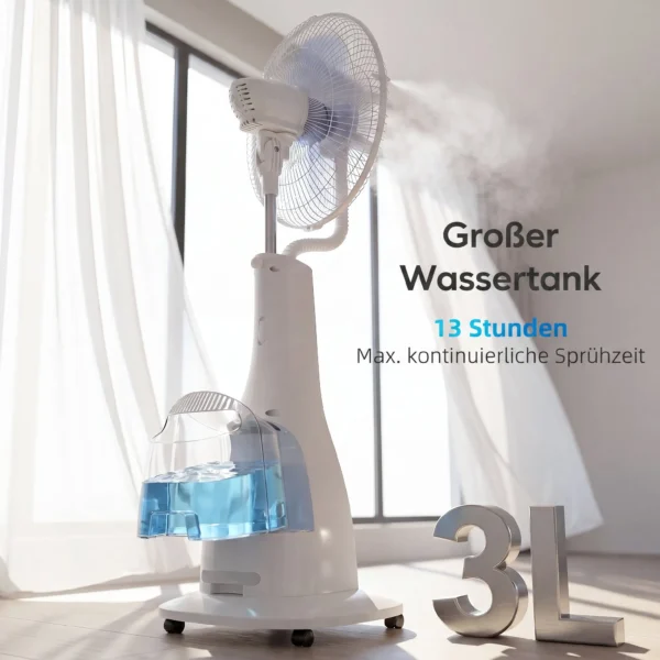 Staande Ventilator Met Waternevel, 75° Oscillatie, 3 Snelheden, 3 Modi, Wit