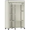 Stoffen Kast, Opbergoplossing, 6 Planken, 1 Kledingstang, Crème
