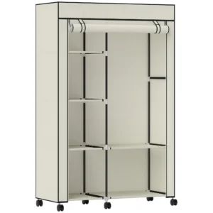 Stoffen Kast, Opbergoplossing, 6 Planken, 1 Kledingstang, Crème