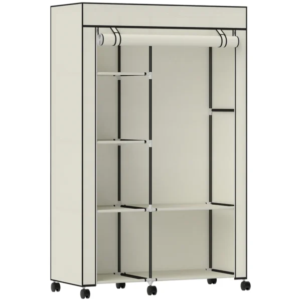 Stoffen Kast, Opbergoplossing, 6 Planken, 1 Kledingstang, Crème