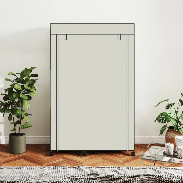 Stoffen Kast, Opbergoplossing, 6 Planken, 1 Kledingstang, Crème
