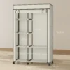 Stoffen Kast, Opbergoplossing, 6 Planken, 1 Kledingstang, Crème
