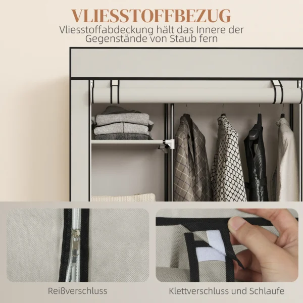 Stoffen Kast, Opbergoplossing, 6 Planken, 1 Kledingstang, Crème